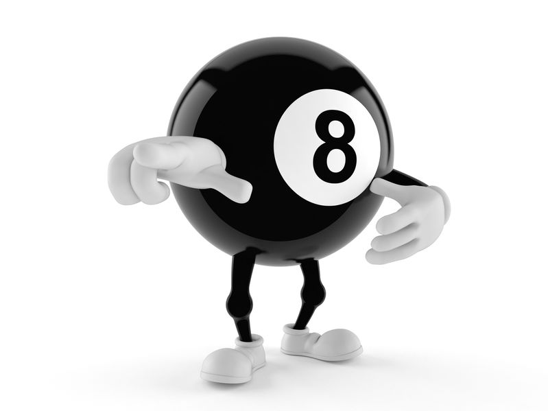 Eight ball character isolated on white background
